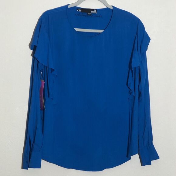 Love Moschino Women's Sz 4 Blue Long Sleeve Ruffle Sleeve Blouse Top - Picture 1 of 9